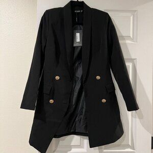 PrettyLittleThing Black Gold Button Blazer Dress Size 4 NWT